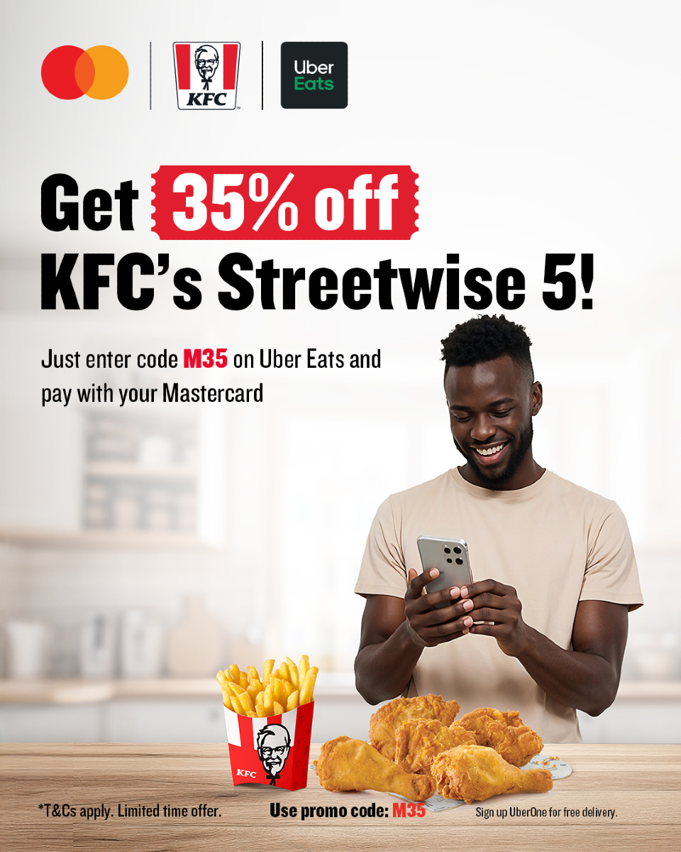 Your fave deal is back. Lunch on the go? Skipped cooking? Or just craving something solid?
Get 35% off Streetwise 5 when you order on Uber Eats, use code M35, and pay with your Mastercard.
No stress. Just flavour, Fast.

#KFC #Itsfingerlickingood #Mastercard #Ubereats