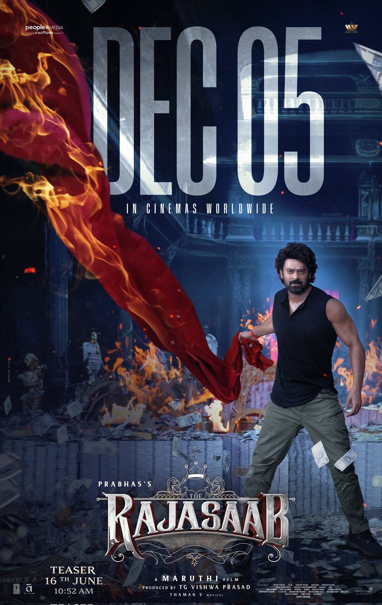 RAJA with a REBEL VIBE 😎

#TheRajaSaab is set cover off a CURTAIN RAISER SHOW of a MOST ENTERTAINING Euphoria in the theatres 💥

WORLDWIDE in cinemas from DEC 5th 🔥

But before that TEASER EXPLOSION on JUNE 16 at 10:52 AM ❤️‍🔥

#TheRajaSaabOnDec5th

#Prabhas <a href="/DirectorMaruthi/">Director Maruthi</a>