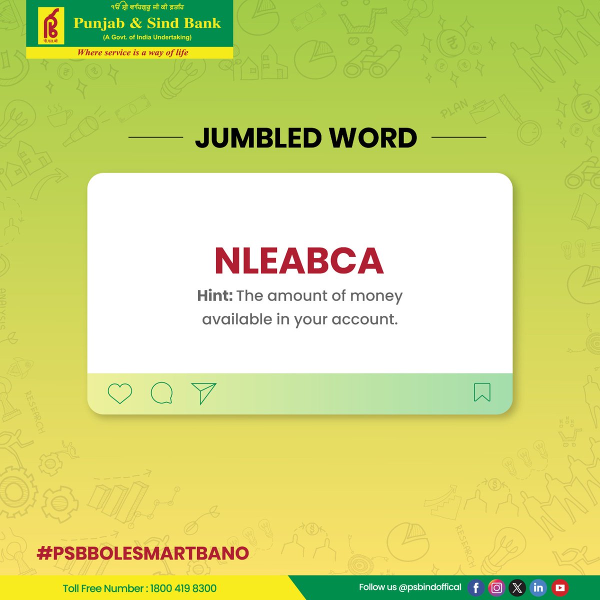PSBIndOfficial's tweet photo. Let’s see how sharp your banking IQ really is🧠!
Drop your answer in the comment section👇🏻
#punjabandsindbank #PSBBOLESMARTBANO #banking #funactivity #engagementactivity #digitalbanking #bankaccount #whereserviceisawayoflife https://t.co/KGLCE4NBYa