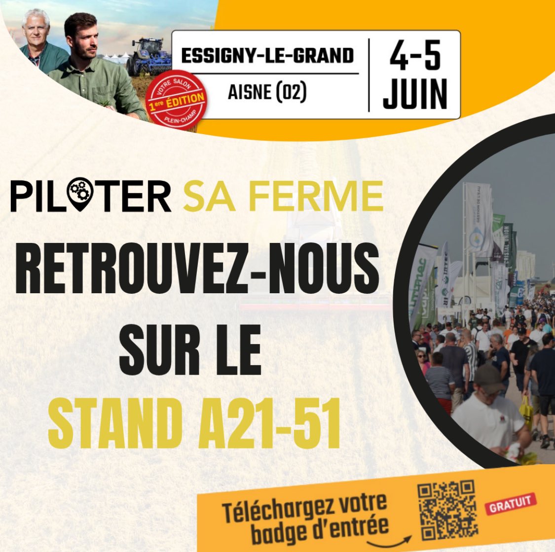 🚜 On est à Innov-Agri (Essigny-le-Grand) demain mercredi 4 et juin 5 juin !
📍 Passez nous voir sur le stand A21-51
👉 Démo de MAX 🤖, conseils personnalisés, stratégie de vente 📈📉…

🎟️ Entrée gratuite ici : [scanne le QR de l’image]

À demain ?