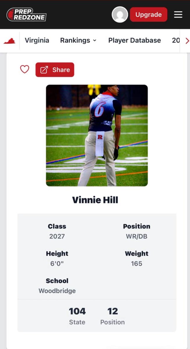 Vinnie Hill (@vincent__hill) on Twitter photo Thank you <a href="/PrepRedzoneVA/">Prep Redzone Virginia</a> for the recognition — honored to be ranked 12th WR and 104th overall ATH in the VA 2027 class!#noremorse #AGTG #StayTuned Thank you <a href="/PrepRedzoneVA/">Prep Redzone Virginia</a> for the recognition — honored to be ranked 12th WR and 104th overall ATH in the VA 2027 class!#noremorse #AGTG #StayTuned