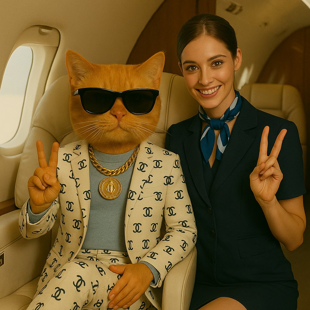 catchanel_meme's tweet photo. On a private jet and say cheese 📸

#CATCHANEL #Famous #SolanaMemeCoin #Lifestyle https://t.co/okK8ET77Yp