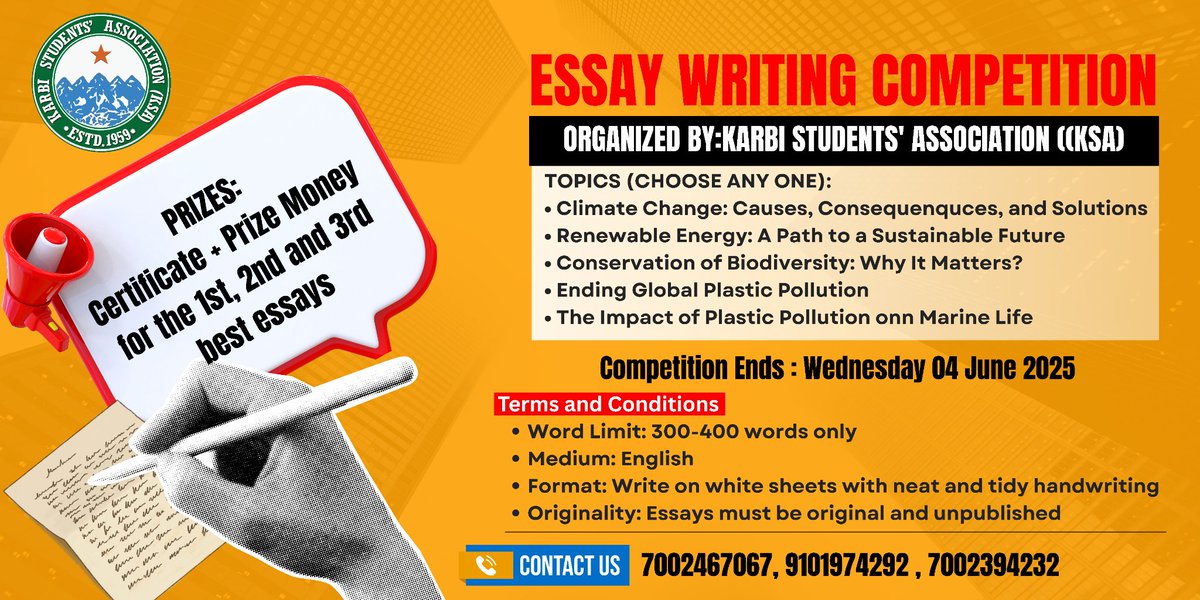 KarbiStudents's tweet photo. The karbi Students' Association invite you to participate in open Essay competition https://t.co/e3vAUFrhMZ