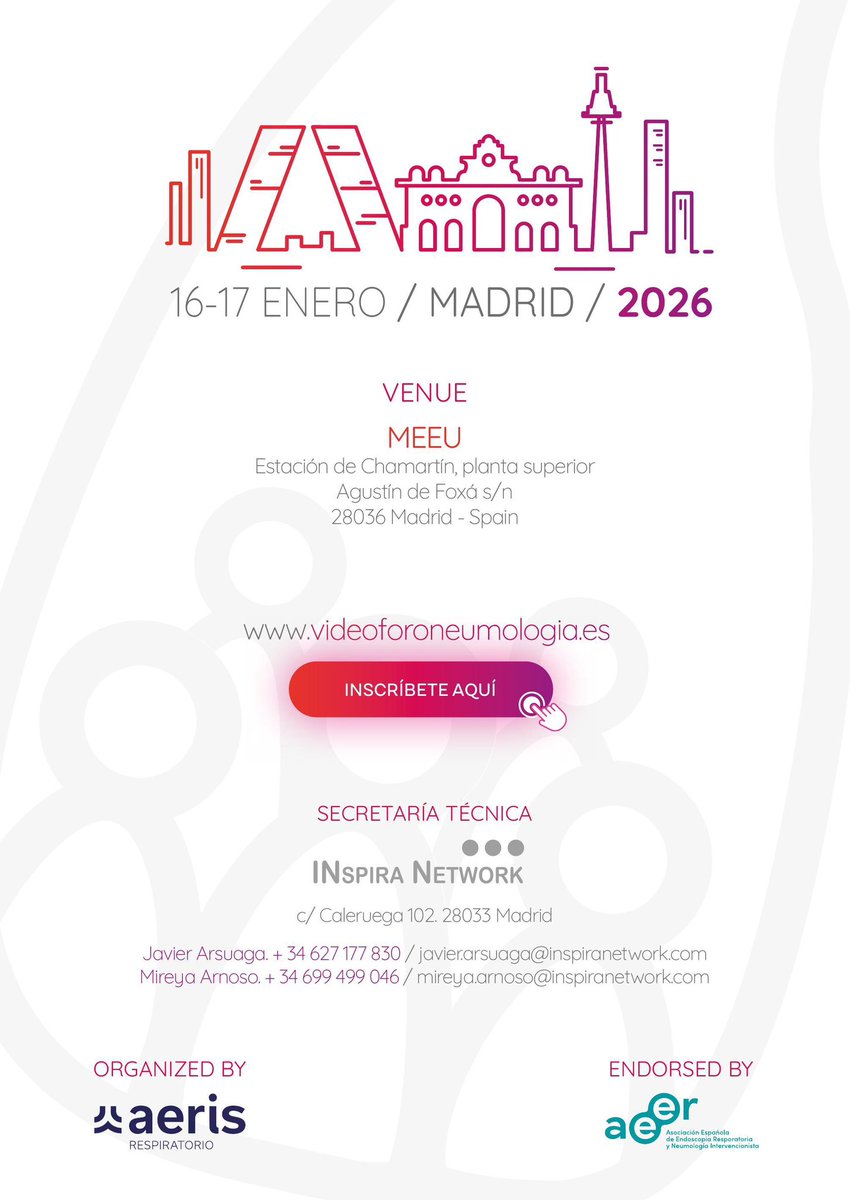 🎪The #PulmonologyCircus is back!
📅Jan 16–17, 2026 | Madrid
🎧Real-time procedures, immersive AV, and the world’s top experts
🌍Bilingual event (Spanish–English live translation)
🎥Travel the world’s hospitals without leaving your seat
SIGN UP👇🏻👇🏻👇🏻
🔗 videoforoneumologia.es/2026/inicio