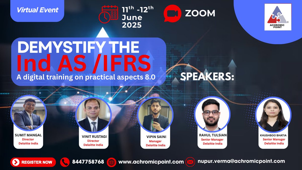AchromicPoint's tweet image. 📢 Join us for a 2-day virtual training on Ind AS/IFRS with Deloitte experts! Register now: bit.ly/IndAS8 #AchromicPoint #IndAS #IFRS #DigitalTraining #CFO #Finance