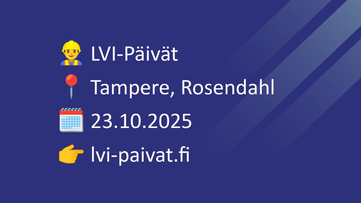 💻 Ennen kuin painat lomavaihteen silmään… Varaa paikkasi syksyn LVI-Päiville!

👷‍♂️ LVI-Päivät
📍 Tampere, Rosendahl
🗓 23.10.2025

👉 Ilmoittaudu lvi-tu.fi/uutishuone/tap…

✨Päivä täynnä asiaa, tuttuja ja tunnelmaa – tavataan siis Tampereella!