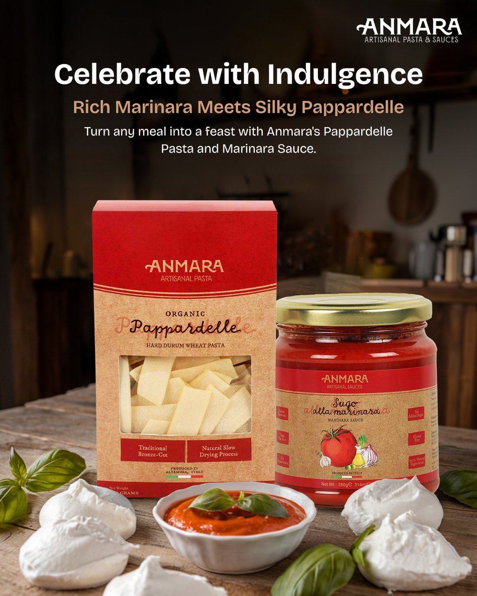 AnmaraIndia's tweet image. Great memories start at the table. With Anmara’s silky Pappardelle and bold Marinara Sauce, every bite becomes a moment of love, laughter, and togetherness. 
anmaraindia.com #Excellence #PastaLove #FamilyTable #AnmaraMoments #FoodThatConnects #HeartfeltMeals