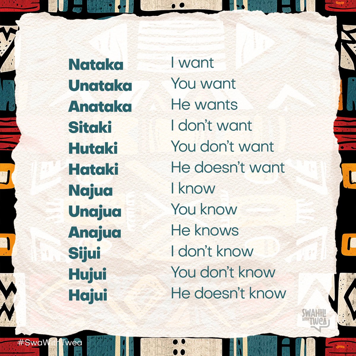Hamjambo 
Expand your #Swahili diction 
#SwaWithTwea