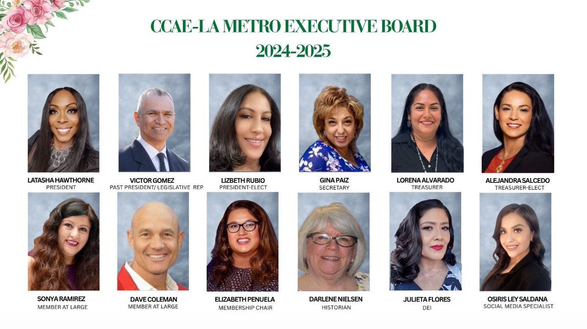 📣 Meet the 2024–2025 Executive Board of CCAE LA Metropolitan Section! 🌟
They’re already hard at work leading, advocating &amp; empowering adult education🙌
Let’s celebrate their leadership this year!
💼 #CCAE #LACCAE #AdultEducation #Leadership #CCAE2024