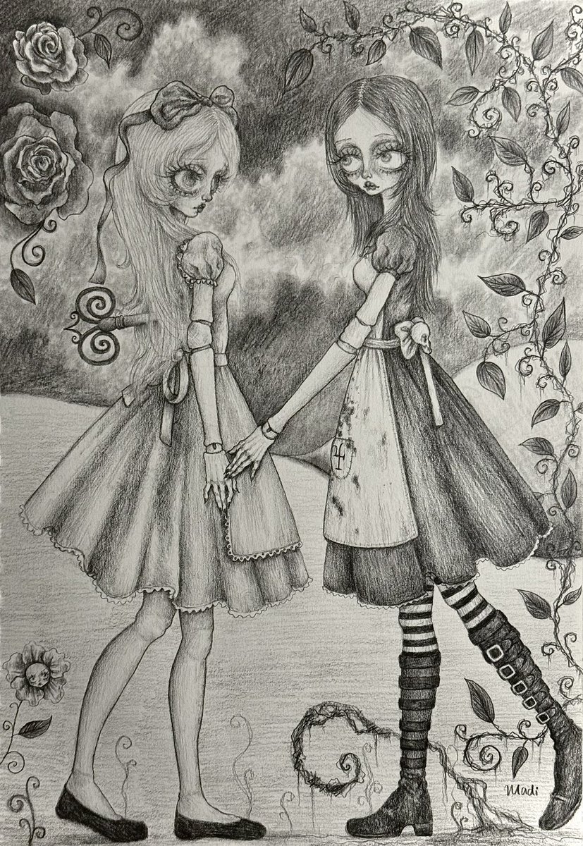 doll alices graphite drawing commission 🗝️🖤my instagram is purplevampiredoll
