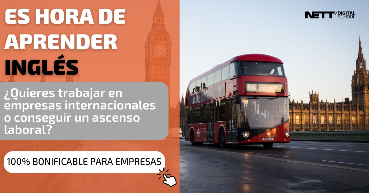 El inglés impulsa tu carrera 💼🗣️
Mejora tus habilidades y las de tu equipo con formación bonificable 🚀

¡Inscríbete hoy!
#NETTDigitalSchool #Formación
👉 nettdigitalschool.com/curso-ingles/