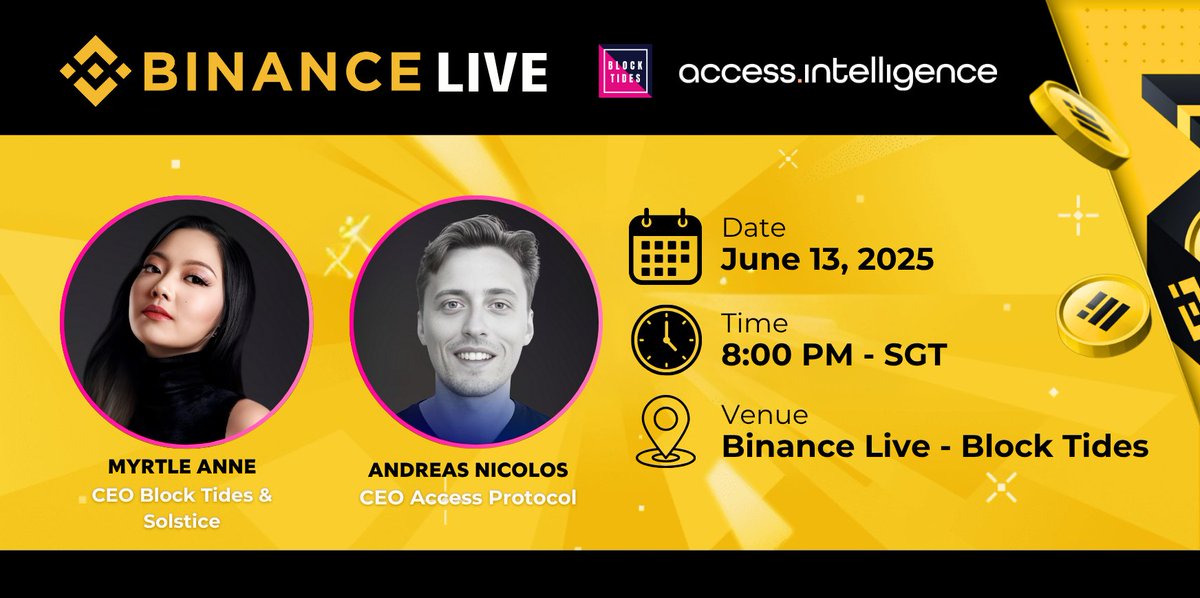 Block Tides (@blocktides) on Twitter photo 🚨 Win a FREE Access Agent Creation worth over $100 at Access Intelligence <a href="/TryIntelligence/">Access Intelligence</a>! 🔥🤖
📣 Join us on June 13 at 8 PM SGT as we dive deep into the future of smart data agents with Andreas Nicolos, CEO of Access Protocol, hosted by our very own Myrtle Anne Ramos, CEO of 🚨 Win a FREE Access Agent Creation worth over $100 at Access Intelligence <a href="/TryIntelligence/">Access Intelligence</a>! 🔥🤖
📣 Join us on June 13 at 8 PM SGT as we dive deep into the future of smart data agents with Andreas Nicolos, CEO of Access Protocol, hosted by our very own Myrtle Anne Ramos, CEO of