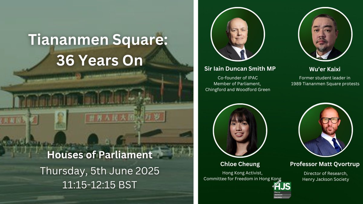 Henry Jackson Society (@hjs_org) on Twitter photo We are honoured to welcome Chloe Cheung of the <a href="/thecfhk/">The Committee for Freedom in Hong Kong Foundation</a> as our fourth speaker for “Tiananmen Square: 36 Years On” in Parliament.
A Hong Kong activist living in exile, <a href="/Chloe_chc_25/">Chloe Cheung 張晞晴</a> faces a HK$1 million bounty from Hong Kong authorities. Undeterred, she continues to speak out for We are honoured to welcome Chloe Cheung of the <a href="/thecfhk/">The Committee for Freedom in Hong Kong Foundation</a> as our fourth speaker for “Tiananmen Square: 36 Years On” in Parliament.
A Hong Kong activist living in exile, <a href="/Chloe_chc_25/">Chloe Cheung 張晞晴</a> faces a HK$1 million bounty from Hong Kong authorities. Undeterred, she continues to speak out for