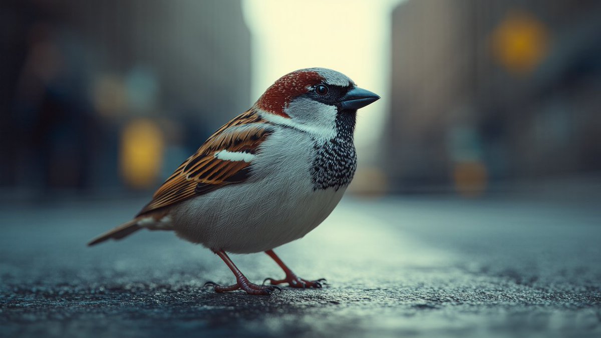 BestPhotosEver's tweet photo. Gorrión sobre asfalto urbano al amanecer. 🐦 https://t.co/i9egfzn8Mw