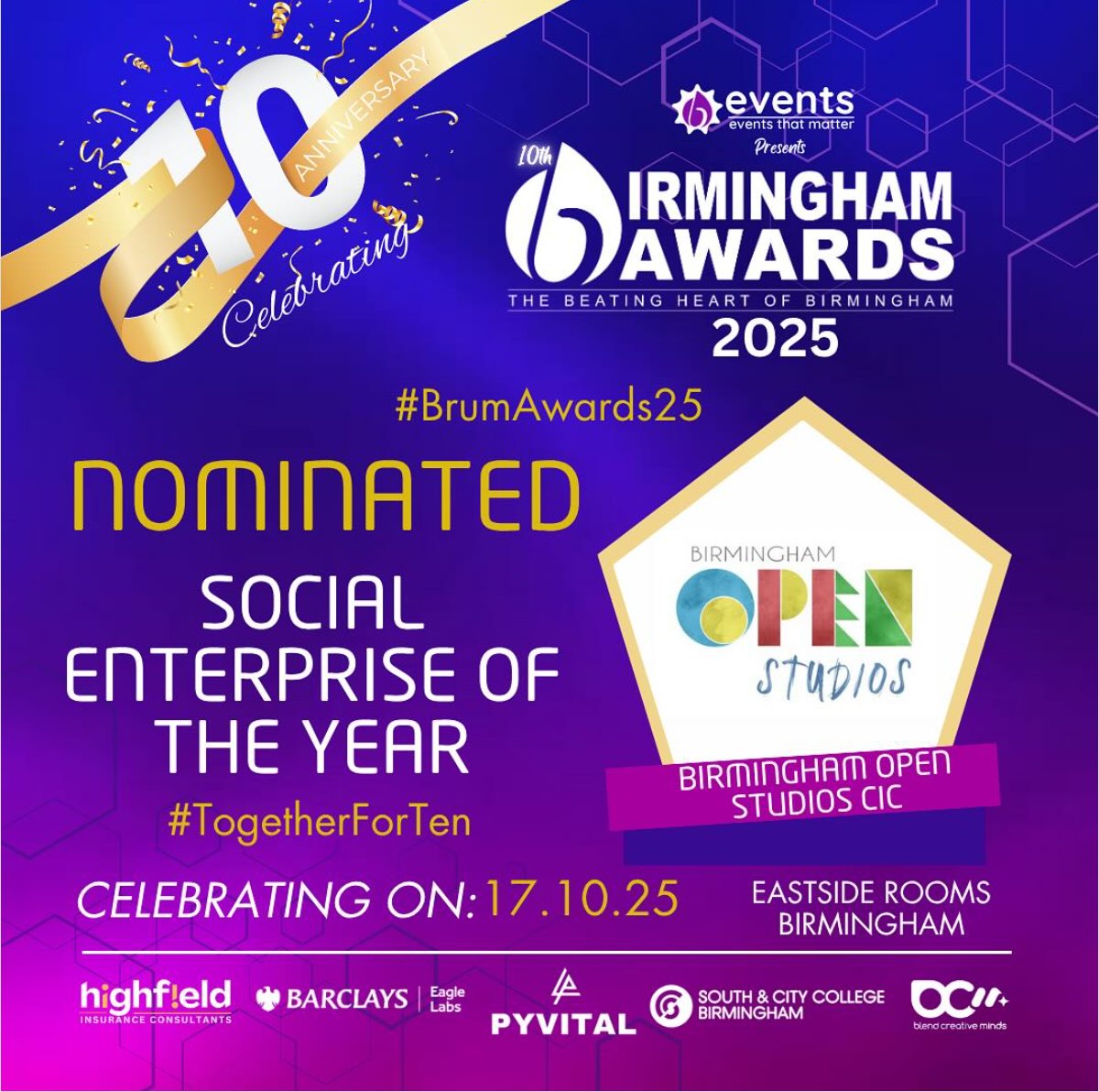 We're delighted to be nominated for 'Social Enterprise Of The Year' at the Birmingham Awards 🥳

Please consider boosting our chances of being a finalist by nominating us for the 'Arts &amp; Culture Award', or 'Social Enterprise Of The Year'

Thank you 

birminghamawards.co.uk/nominate/
