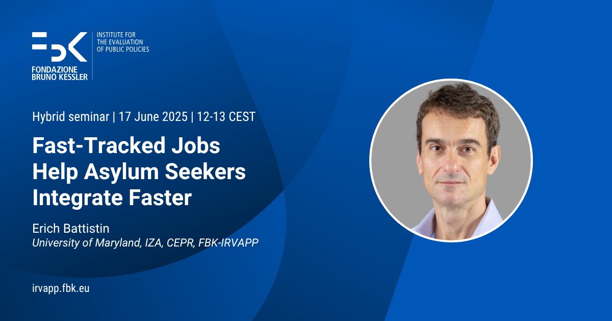 📢 We are pleased to invite you to the upcoming seminar: 'Fast-Tracked Jobs Help Asylum Seekers Integrate Faster.' With the participation of Erich Battistin, University of Maryland 

Further details and link to register ⬇️ ⬇️ ⬇️ 

irvapp.fbk.eu/events/detail/…