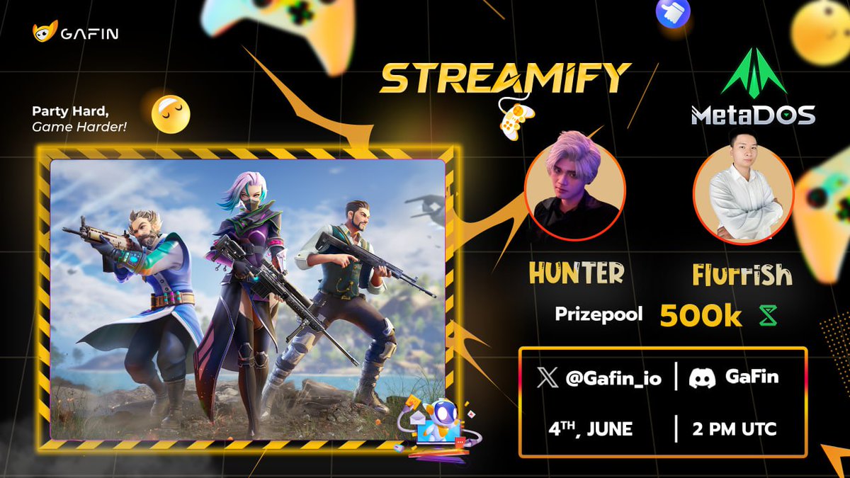 MetaDOS (@metados) on Twitter photo ๐ฎ Get Ready for an Epic Streamify Session! ๐
Our partner <a href="/Gafin_io/">GaFin</a> is going live with an exclusive Streamify showcase featuring MetaDOS โ and itโs happening tomorrow! ๐ฅ
๐ Platform: X & Discord
๐ Host: Hunter & Flurrish
๐
Date: 04 June at 2PM UTC
๐ฐ Prize Pool: 500,000 ๐ฎ Get Ready for an Epic Streamify Session! ๐
Our partner <a href="/Gafin_io/">GaFin</a> is going live with an exclusive Streamify showcase featuring MetaDOS โ and itโs happening tomorrow! ๐ฅ
๐ Platform: X & Discord
๐ Host: Hunter & Flurrish
๐
Date: 04 June at 2PM UTC
๐ฐ Prize Pool: 500,000
