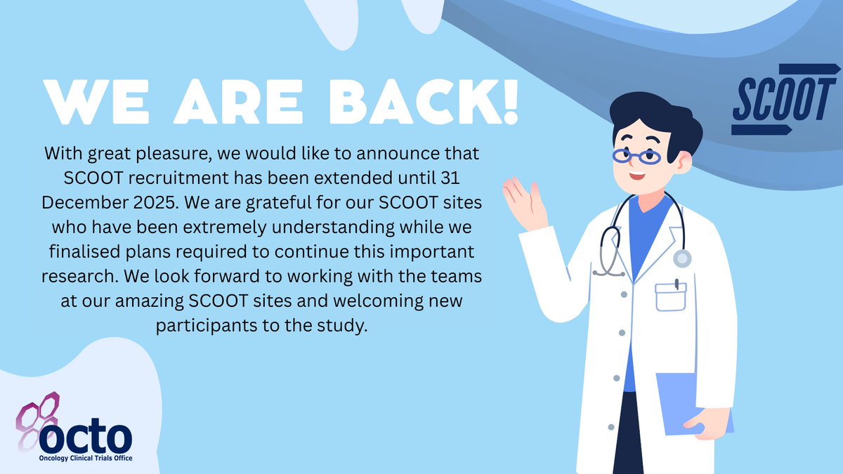The SCOOT study is aiming to improve early diagnosis of lung cancer. Find out more here: oncology.ox.ac.uk/research/clini…
#earlydetection <a href="/LungHealthCheck/">Leeds Lung Health Check</a>
