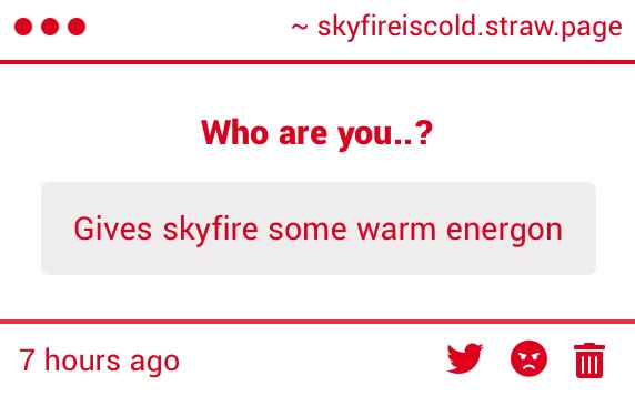 SkyfiresComm's tweet image. ^Before skyfire’s wakes up, a cube of warm energon falls into his lap- he barely stirs from his comfortable sleep next to the seeker^