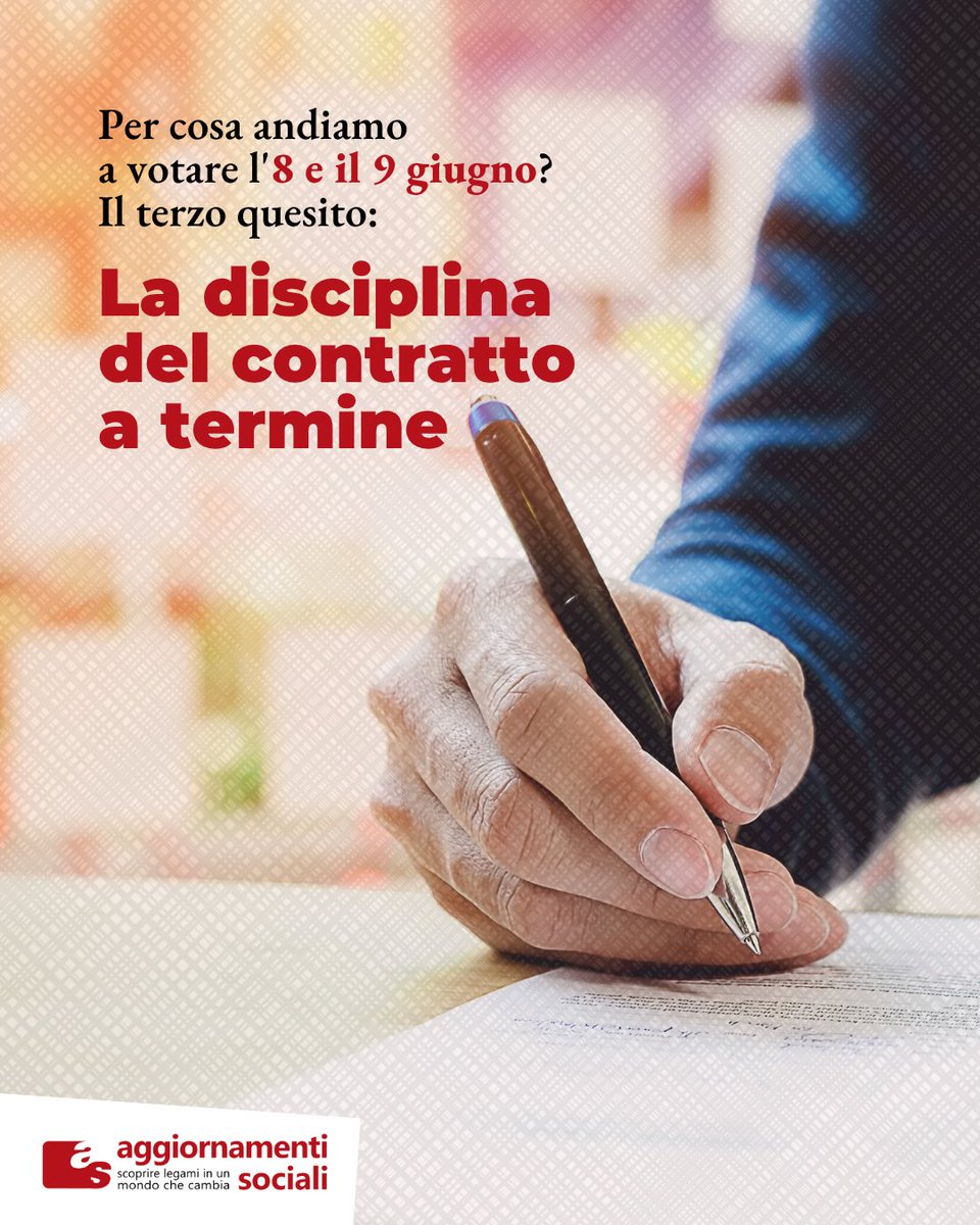 🗳Domenica e lunedì saremo chiamati alle urne per esprimerci su cinque #referendum riguardanti #lavoro e #cittadinanza. Cosa cambia con l'approvazione del terzo quesito sulla disciplina del contratto a termine?

👉Leggi le schede informative sul sito: aggiornamentisociali.it/articoli/per-c…