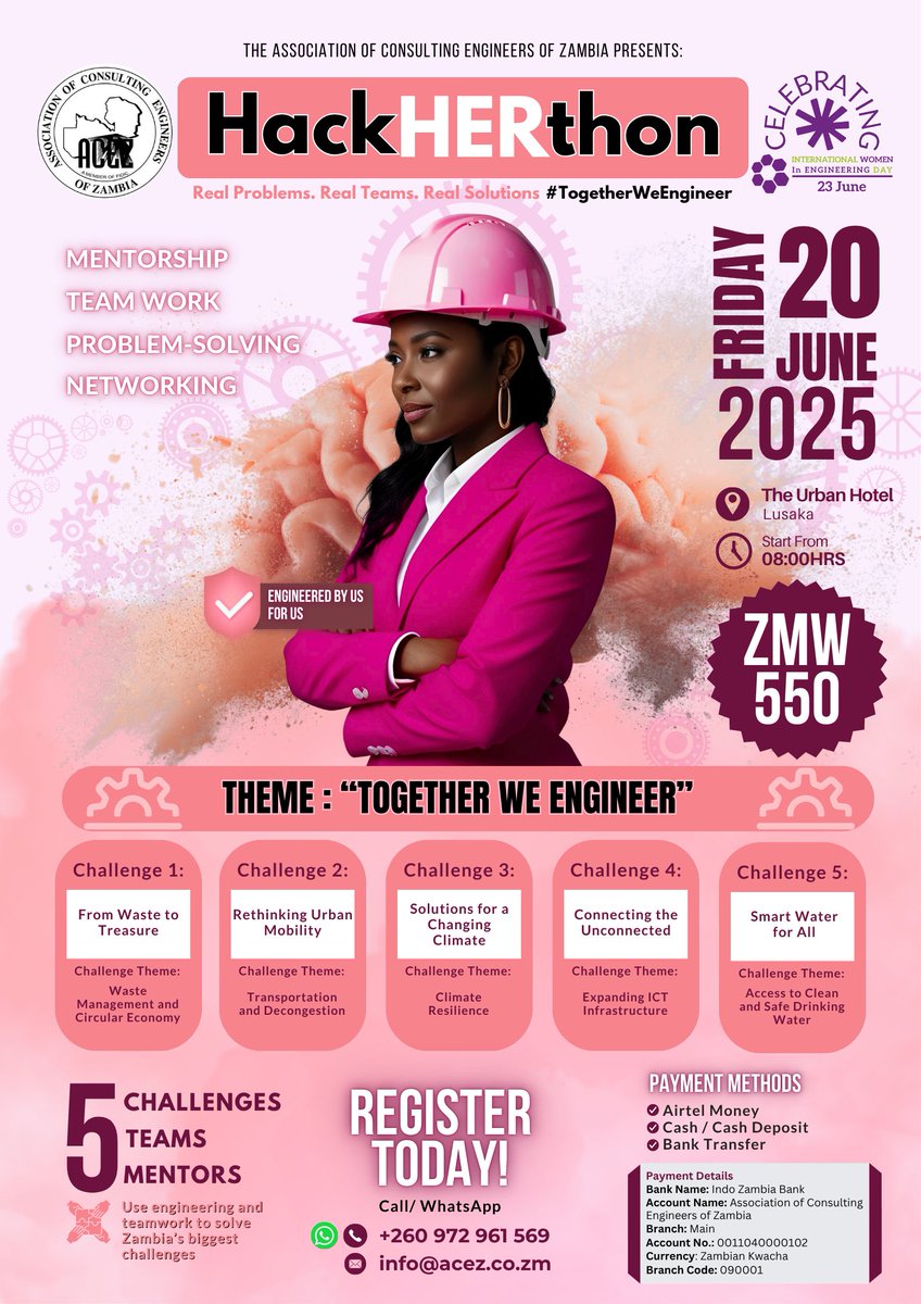 📢Calling all  female engineering Future Leaders !
REGISTER TODAY for the ACEZ HackHERthon -Together We Engineer” — a one-day innovation challenge in celebration of International Women in Engineering Day! 👩🏽‍🔧🌍