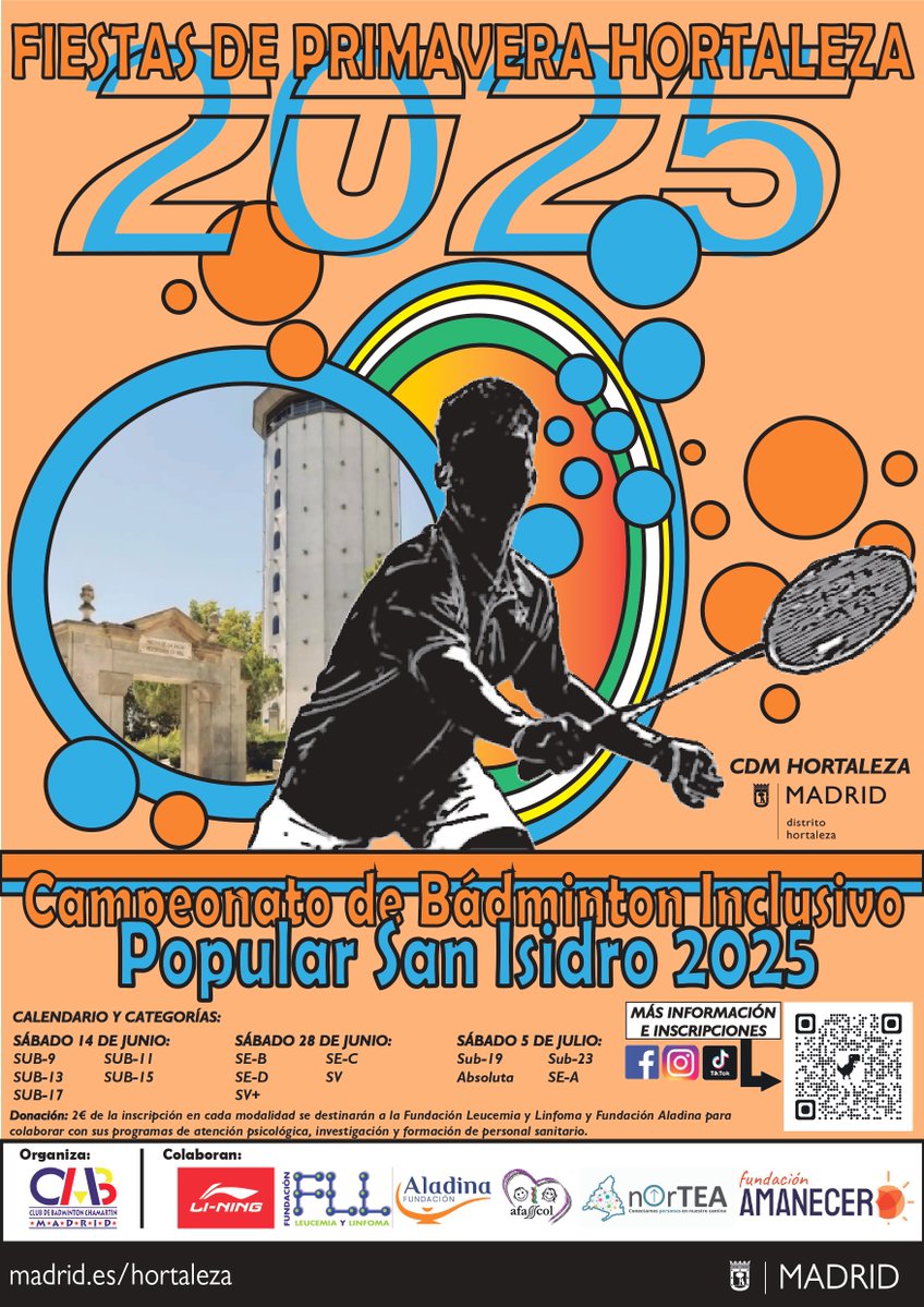GEPAC (@gepac_) on Twitter photo ¡Buenas noticias! ☺️ El Club de Badminton Chamartín celebrará el CAMPEONATO INCLUSIVO DE BADMINTON “POPULAR SAN ISIDRO” en el Centro Deportivo Municipal de Hortaleza de Madrid los días 14 y 28 de junio y 5 de julio de 2025, en el que colabora <a href="/fleucemiaylinfo/">Fundación Leucemia y Linfoma</a>.
¡Inscríbete! ¡Buenas noticias! ☺️ El Club de Badminton Chamartín celebrará el CAMPEONATO INCLUSIVO DE BADMINTON “POPULAR SAN ISIDRO” en el Centro Deportivo Municipal de Hortaleza de Madrid los días 14 y 28 de junio y 5 de julio de 2025, en el que colabora <a href="/fleucemiaylinfo/">Fundación Leucemia y Linfoma</a>.
¡Inscríbete!