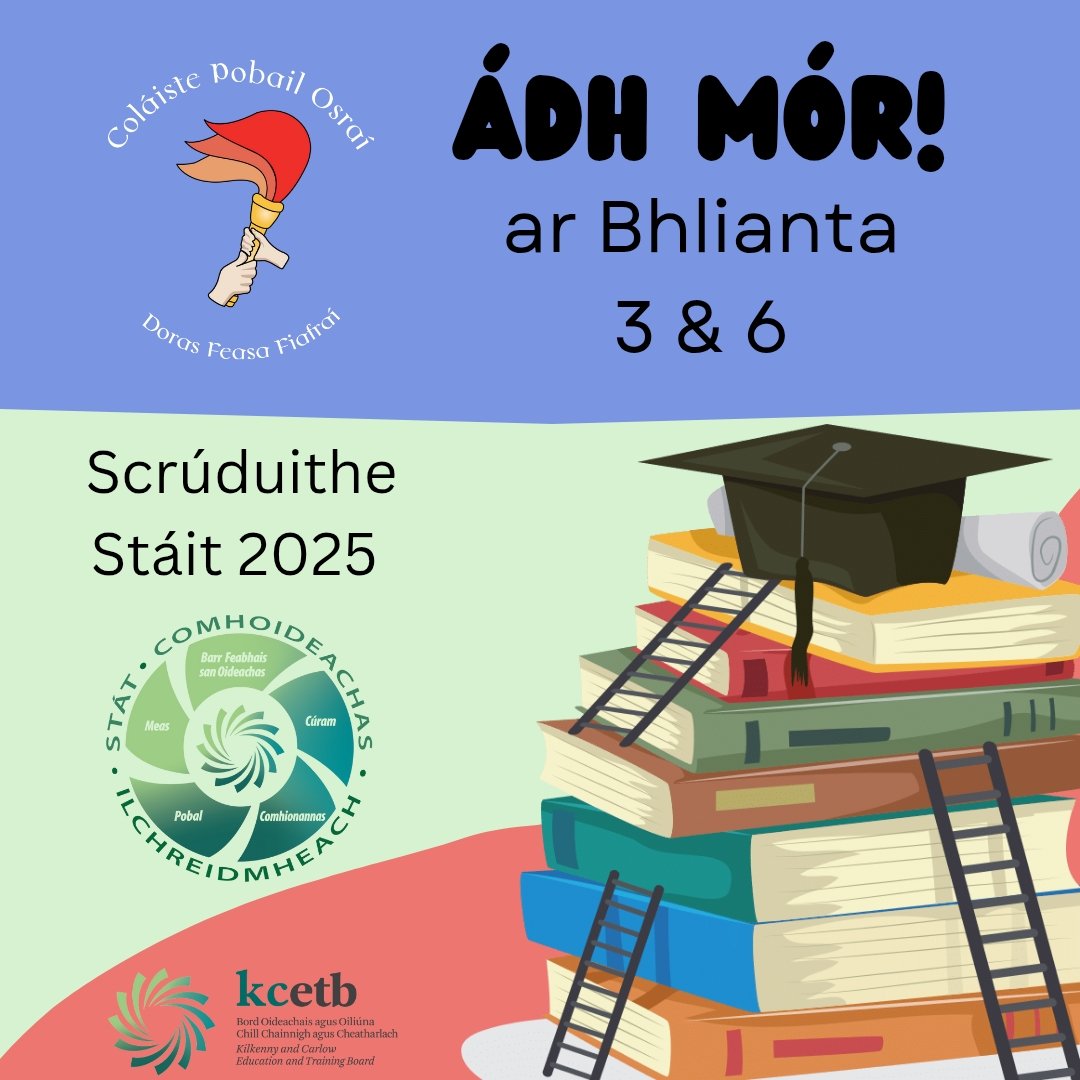 ColáistePobailOsraí (@colpobosrai) on Twitter photo Scrúduithe / Exams 🍀
Ag guí gach rath ar ár ndaltaí. Wishing all our exam candidates the very best of luck. Mind yourselves over the coming weeks. We're here to support you. Táimid anseo chun tacú libh! Tabhraigí aire & leanaigí leis an sár-iarracht! <a href="/KCETB_Schools/">KCETB Schools</a> Scrúduithe / Exams 🍀
Ag guí gach rath ar ár ndaltaí. Wishing all our exam candidates the very best of luck. Mind yourselves over the coming weeks. We're here to support you. Táimid anseo chun tacú libh! Tabhraigí aire & leanaigí leis an sár-iarracht! <a href="/KCETB_Schools/">KCETB Schools</a>