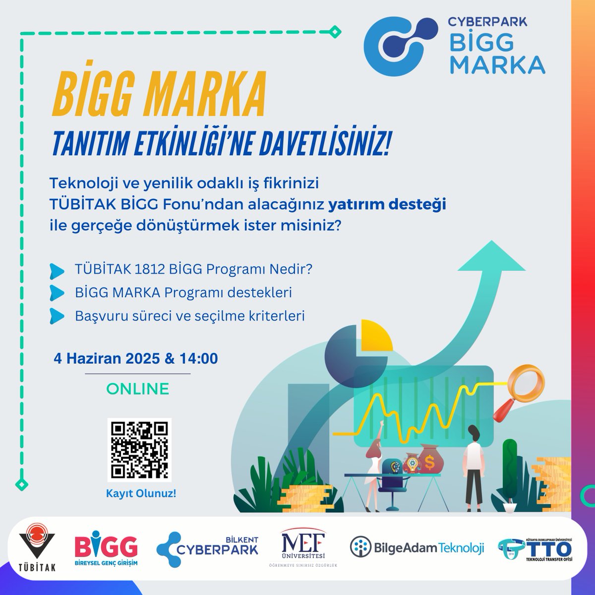 Bilkent CYBERPARK (@cyberparktgb) on Twitter photo 🚀Teknoloji ve yenilik odaklı iş fikrinizi TÜBİTAK BİGG Fonu’ndan alacağınız yatırım desteği ile gerçeğe dönüştürmek ister misiniz?
Bilkent CYBERPARK, <a href="/MEFuniversitesi/">MEF Üniversitesi</a>, <a href="/TtoDpu/">KÜTAHYA DPÜ TTO</a> ve <a href="/bilgeadam/">BilgeAdam Teknoloji</a> partnerliğinde yürütülen BİGG MARKA Tanıtım Etkinliği'nde, programın sunduğu 🚀Teknoloji ve yenilik odaklı iş fikrinizi TÜBİTAK BİGG Fonu’ndan alacağınız yatırım desteği ile gerçeğe dönüştürmek ister misiniz?
Bilkent CYBERPARK, <a href="/MEFuniversitesi/">MEF Üniversitesi</a>, <a href="/TtoDpu/">KÜTAHYA DPÜ TTO</a> ve <a href="/bilgeadam/">BilgeAdam Teknoloji</a> partnerliğinde yürütülen BİGG MARKA Tanıtım Etkinliği'nde, programın sunduğu