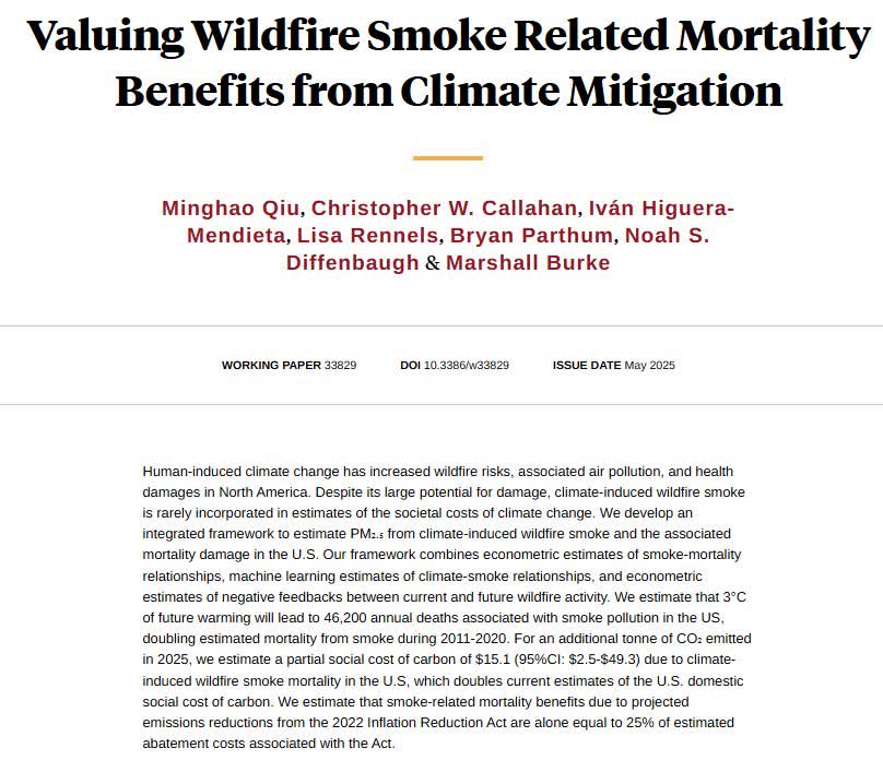 NBER (@nberpubs) on Twitter photo Damage from climate-driven wildfire smoke doubles the domestic social cost of carbon in the US, from <a href="/minghao_qiu/">Minghao Qiu</a>, Christopher W. Callahan, Iván Higuera-Mendieta, Lisa Rennels, Bryan Parthum, Noah S. Diffenbaugh, and <a href="/MarshallBBurke/">Marshall Burke</a> nber.org/papers/w33829 Damage from climate-driven wildfire smoke doubles the domestic social cost of carbon in the US, from <a href="/minghao_qiu/">Minghao Qiu</a>, Christopher W. Callahan, Iván Higuera-Mendieta, Lisa Rennels, Bryan Parthum, Noah S. Diffenbaugh, and <a href="/MarshallBBurke/">Marshall Burke</a> nber.org/papers/w33829