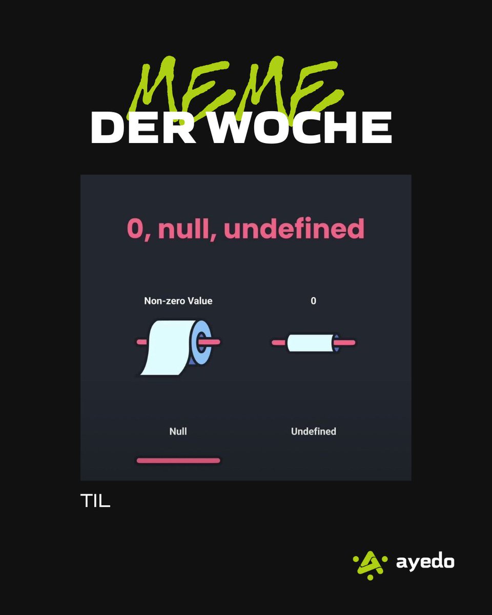 weareayedo's tweet image. JS-Entwickler wissen:
Null ist leer. Undefined ist… Chaos.
Und 0? Naja, immerhin da. 😅
#MemeDerWoche #JavaScriptHumor #NullIsNotZero #DevLife #ayedo