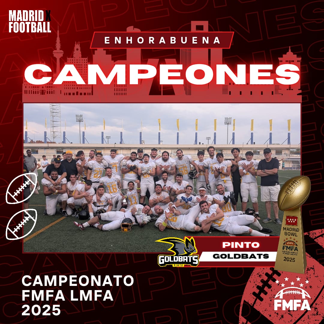 Pinto Goldbats se proclaman campeones de la LMFA Senior al ganarle 17-7 a los Alcorcón Smilodons. Después de un disputado primer tiempo, la ofensiva de Pinto fue demasiado para los Smilodons. 

¡Felicidades a los Pinto Goldbats!