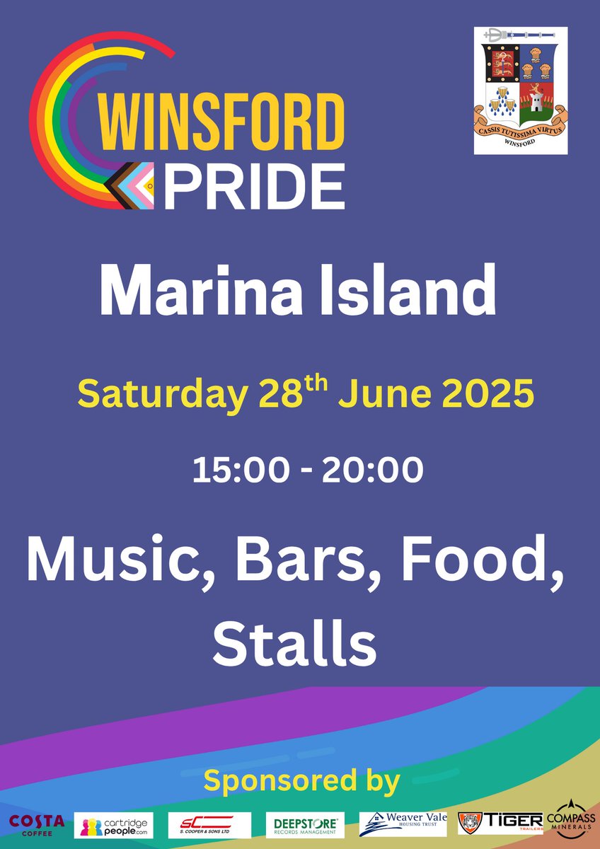 WINSFORD PRIDE 2025 
We're excited to announce that Winsford Pride is back and better than ever! 
Date: Saturday, 28th June 2025
Time: 3PM – 8PM
 Location: Marina Island, Winsford
Entry: FREE
Join us as we come together to celebrate Pride!
See more at fb.me/e/cgxPR5qZd