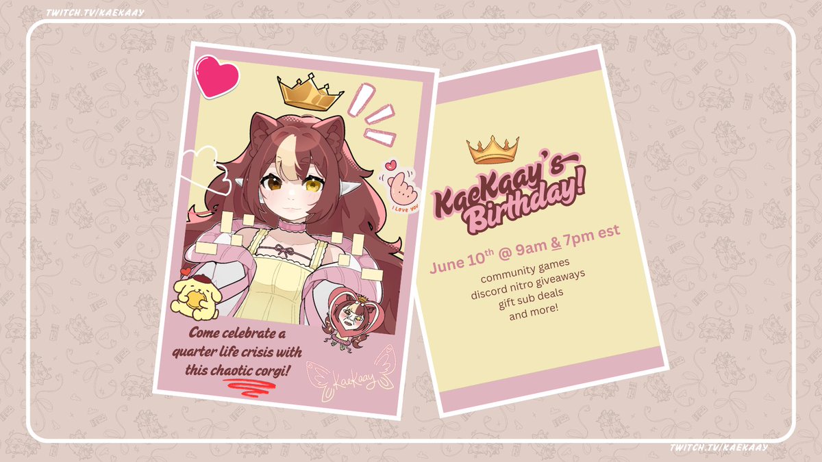 you are invited! ヾ(●ω●)ノ

come celebrate my birthday with me! games, yapping, giveaways, and more!

will be streaming at 2 different times so everyone can make it depending on timezone!

i would love if you stopped by!