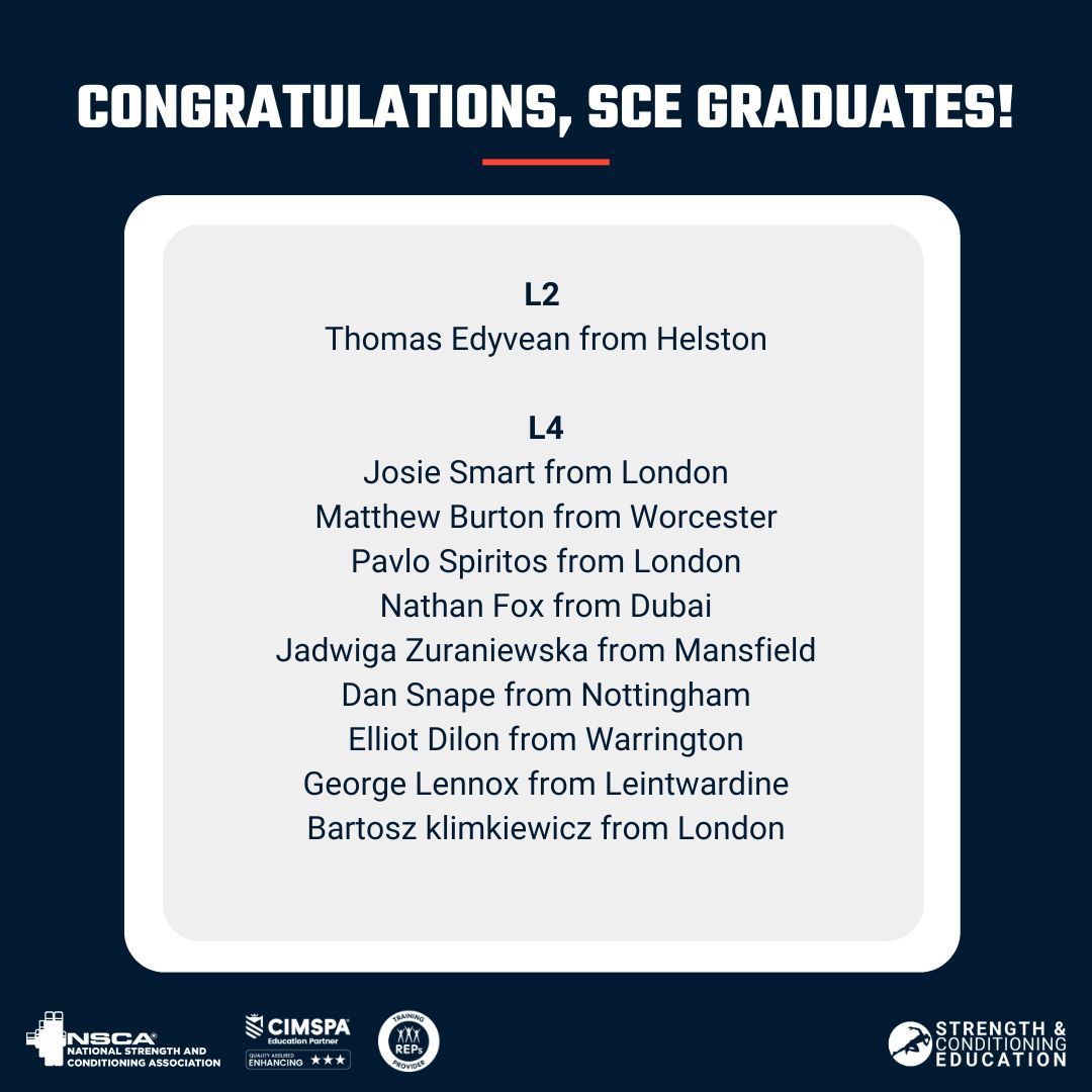 🎓 Huge congratulations to our round up of May SCE graduates who have completed their respective courses! Well done to your hard work and cheers to the next chapter in your coaching journey! #strengthandconditioning #strengthandconditioningeducation