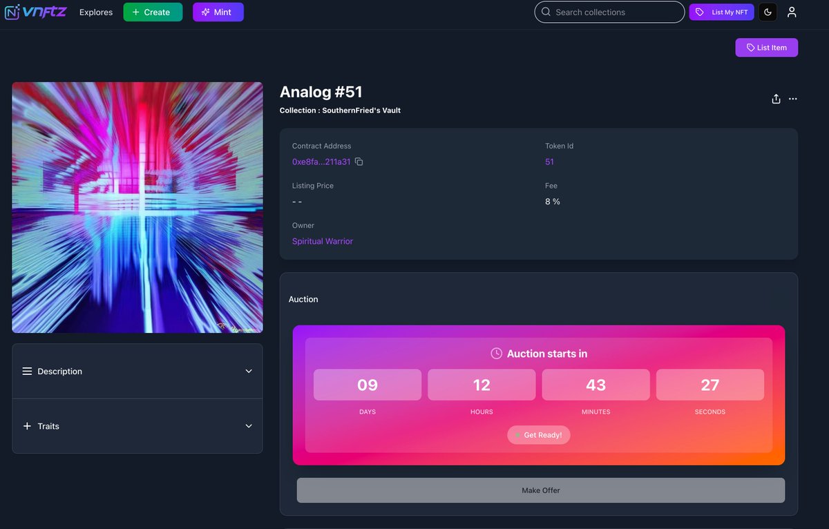 Spiritual Warrior (@spiritual_w_nft) on Twitter photo On the VNFT Marketplace, just launched on
<a href="/vitruveochain/">Vitruveo Blockchain</a>
The Auction feature will soon be available, where the users can place bids on the listed Artworks.
There is a 5 % listing fee promo this month! Go list the Artworks & NFT's you own:
Sign up on: vnftz.xyz On the VNFT Marketplace, just launched on
<a href="/vitruveochain/">Vitruveo Blockchain</a>
The Auction feature will soon be available, where the users can place bids on the listed Artworks.
There is a 5 % listing fee promo this month! Go list the Artworks & NFT's you own:
Sign up on: vnftz.xyz
