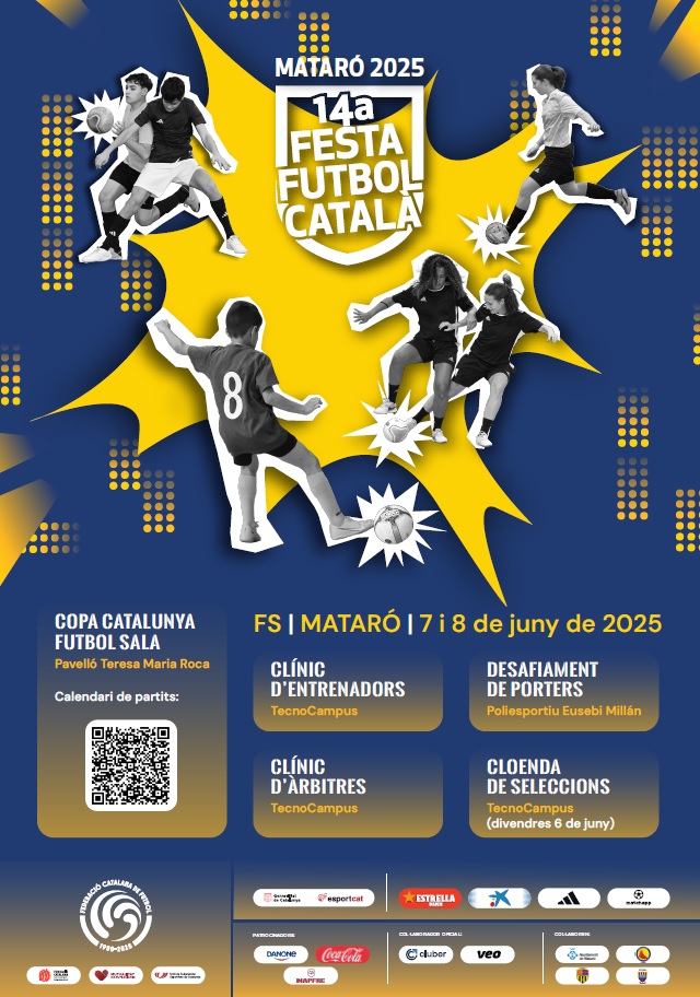 Esports Mataró (@esportmataro) on Twitter photo ⚽ 14a Festa del Futbol Sala Català
🏆 Copa Catalunya
📆 7 i 8 de juny a 10 h
📍 #PMTeresaMRoca #Mataró
🔷 Categories des de Prebenjamí a Juvenil.
+ Informació: fcf.cat/copa-sala
<a href="/FCF_CAT/">Federació Catalana de Futbol</a> #EsportMataró ⚽ 14a Festa del Futbol Sala Català
🏆 Copa Catalunya
📆 7 i 8 de juny a 10 h
📍 #PMTeresaMRoca #Mataró
🔷 Categories des de Prebenjamí a Juvenil.
+ Informació: fcf.cat/copa-sala
<a href="/FCF_CAT/">Federació Catalana de Futbol</a> #EsportMataró