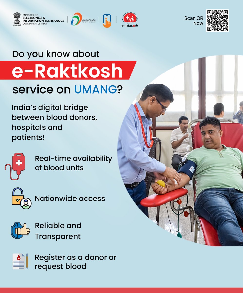 Digital India (@_digitalindia) on Twitter photo ๐ฉธYour blood can save someoneโs life! Download the UMANG app now and use the #eRaktkosh service to donate and find blood.
Visit web.umang.gov.in/landing/departโฆ
#DigitalIndia #BloodDonation
@UMANG
<a href="/MoHFW_INDIA/">Ministry of Health</a> ๐ฉธYour blood can save someoneโs life! Download the UMANG app now and use the #eRaktkosh service to donate and find blood.
Visit web.umang.gov.in/landing/departโฆ
#DigitalIndia #BloodDonation
@UMANG
<a href="/MoHFW_INDIA/">Ministry of Health</a>