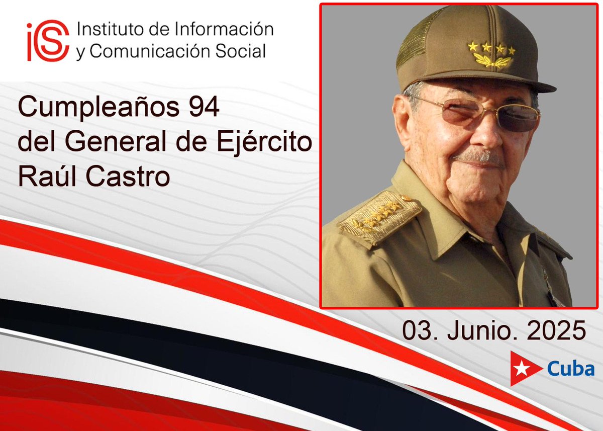 🎉Raúl nos enseñó que "Sí se pudo, sí se puede y sí se podrá". Raúl es leyenda viva de nuestra historia, continuador del legado de #Fidel. Hoy celebra 94 años de ejemplo y desde el #ICS lo felicitamos, General de Ejército. Continuaremos junto a usted con el pie en el estribo.