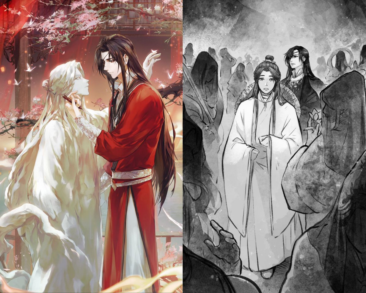 Qi Rong to Xie Lian: "Nowadays, who would be willing to worship you and make statues for you?"

Hua Cheng with 10,000 statues of Xie Lian: