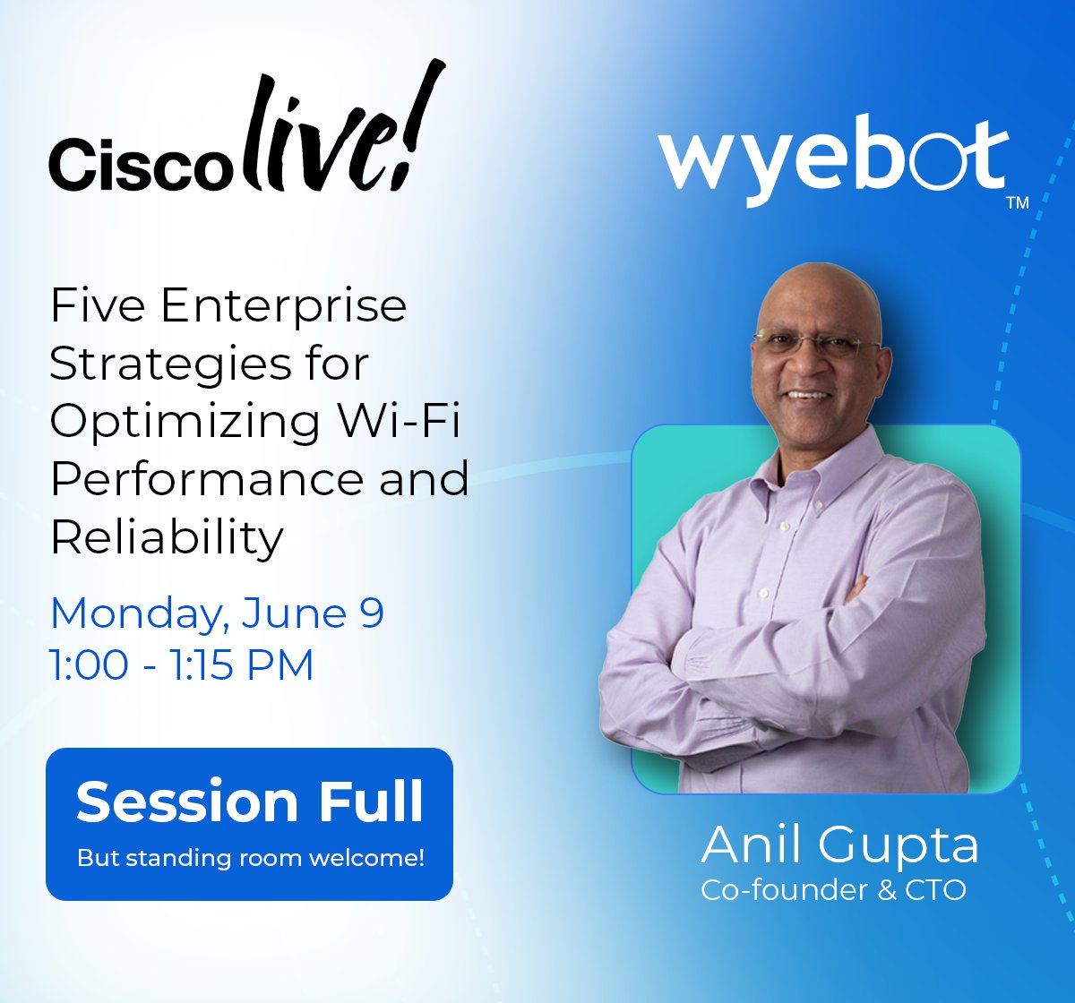 🎤 Our Cisco Live session is SOLD OUT - but don't give up yet!

Registration for "Five Enterprise Strategies for Optimizing Wi-Fi Performance and Reliability" is at capacity, but seats go to first arrivals (registration or not!) - plus standing room available.

What to do:
✅