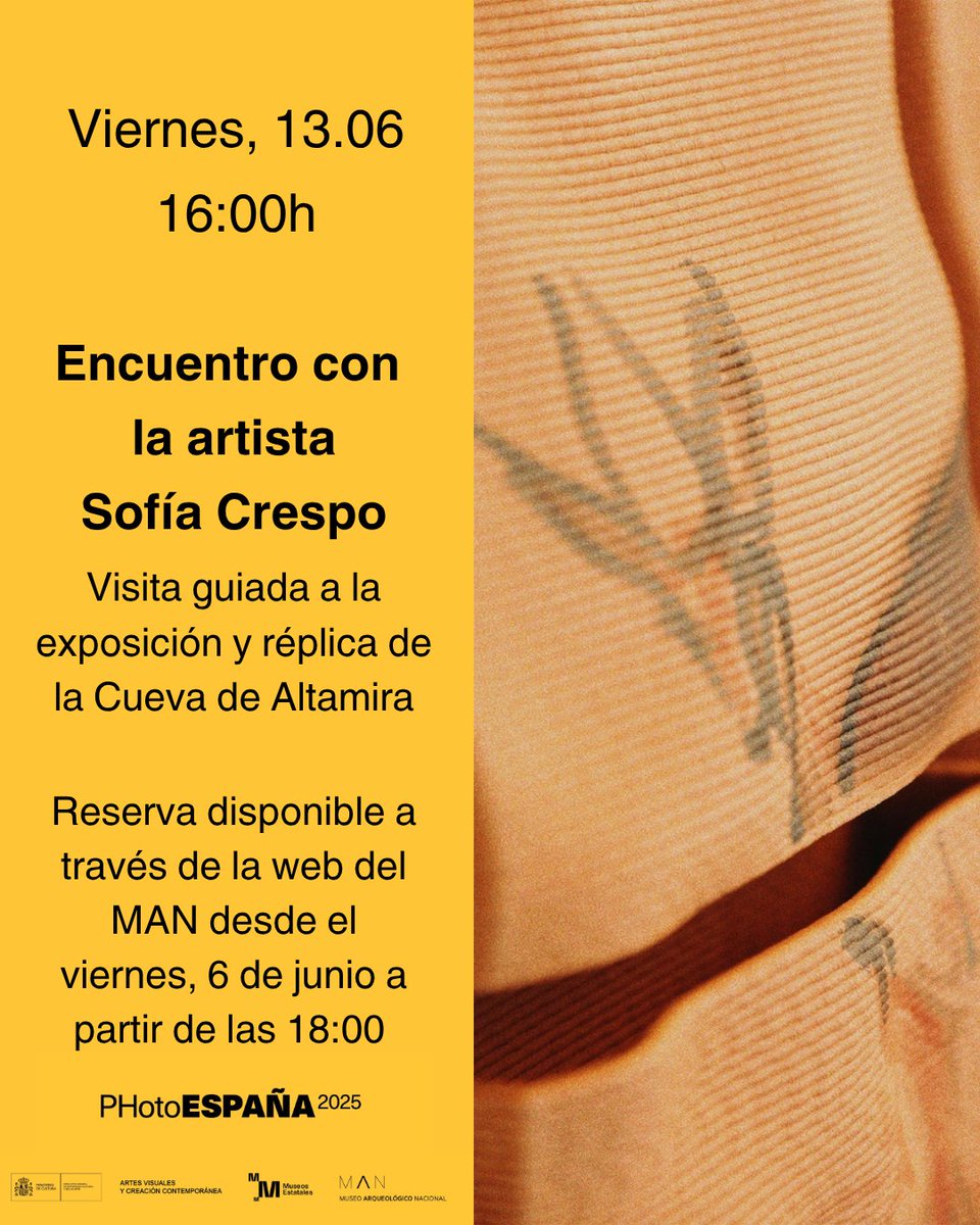 Museo Arqueológico Nacional (@manarqueologico) on Twitter photo La #ExpoMAN_PHE “Perpetual Present” llega al #MAN con <a href="/photoespana/">PHotoESPAÑA</a> y, con ella, un encuentro que realizará la propia artista Sofía Crespo.
Se mostrará la exhibición y su conexión con las pinturas de la Cueva de Altamira.
13 de junio, 16:00
man.sacatuentrada.es La #ExpoMAN_PHE “Perpetual Present” llega al #MAN con <a href="/photoespana/">PHotoESPAÑA</a> y, con ella, un encuentro que realizará la propia artista Sofía Crespo.
Se mostrará la exhibición y su conexión con las pinturas de la Cueva de Altamira.
13 de junio, 16:00
man.sacatuentrada.es