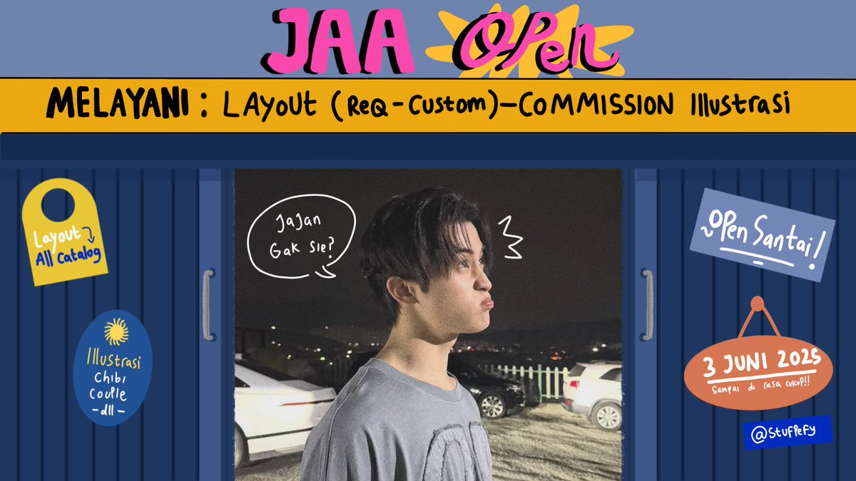 any interactions will be appreciated!🚀

hai hii! Jaa kembali open untuk layout by request all catalog  dan commission illustrasi! hari selasa 3 Juni - dirasa cukup!🧎🏻 ⏱️pkl 19.00 wib! jangan lupa mampir jajan yaaa!

info catalog bisa scroll kebawah!

#zonauang