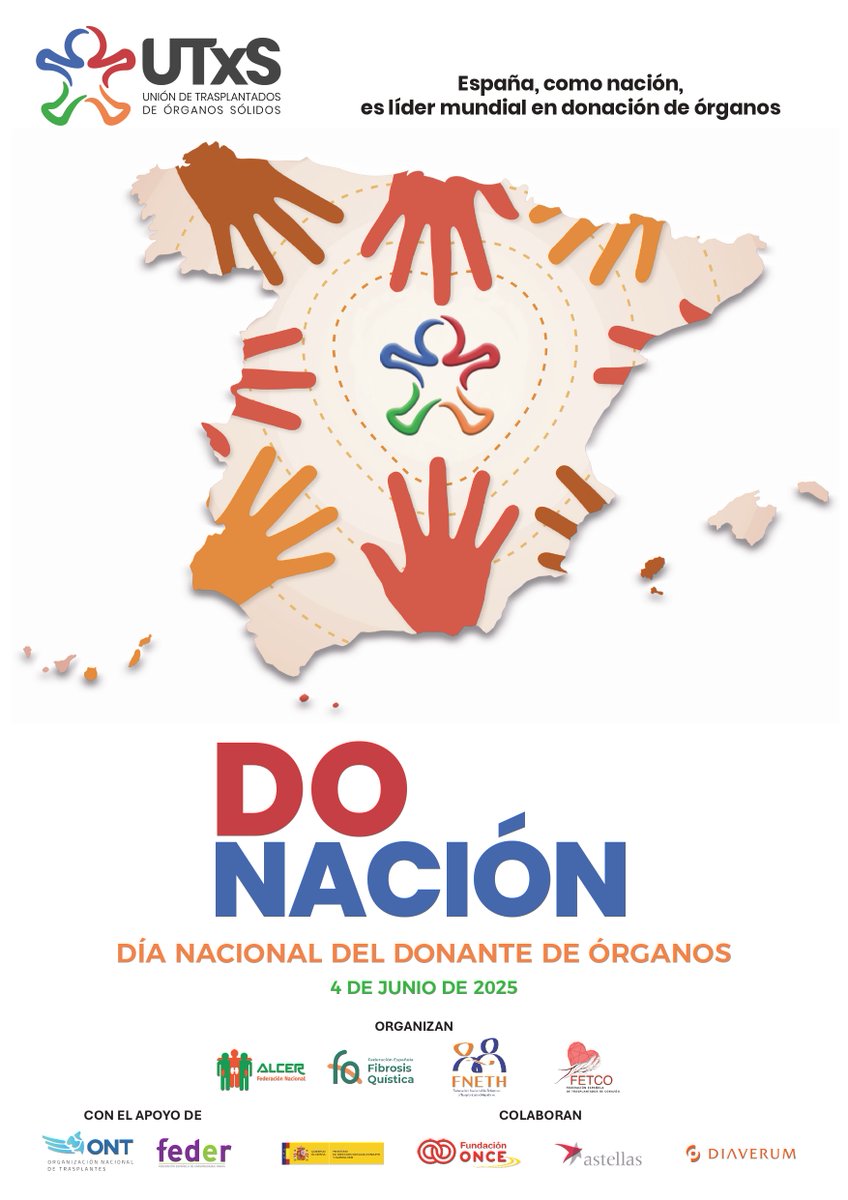 Fed. Esp. Fibrosis Quística (@fefq_cfspain) on Twitter photo 📅 Mañana, 4 de junio, celebramos el #DíaNacionalDelDonante bajo el lema:
“Do-Nación: España da el ‘Do’ de pecho en donación de órganos”
💚 Acto en <a href="/sanidadgob/">Ministerio de Sanidad</a> a las 10h con la <a href="/ONT_esp/">Organización Nacional de Trasplantes</a>
📺 Streaming: youtube.com/@sanidadgob/st…
ℹ Más info: fibrosisquistica.org/la-union-de-tr…
#DND2025 #UTxS 📅 Mañana, 4 de junio, celebramos el #DíaNacionalDelDonante bajo el lema:
“Do-Nación: España da el ‘Do’ de pecho en donación de órganos”
💚 Acto en <a href="/sanidadgob/">Ministerio de Sanidad</a> a las 10h con la <a href="/ONT_esp/">Organización Nacional de Trasplantes</a>
📺 Streaming: youtube.com/@sanidadgob/st…
ℹ Más info: fibrosisquistica.org/la-union-de-tr…
#DND2025 #UTxS