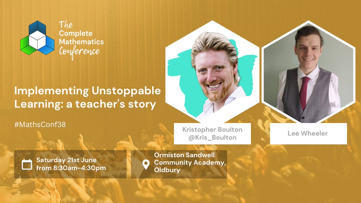 Complete Maths (@lasalleed) on Twitter photo 📣 Another #MathsConf38 workshop announcement!
🚀 Implementing Unstoppable Learning: a teacher's story
This one will be run by <a href="/Kris_Boulton/">Kristopher Boulton</a> & Lee Wheeler
Can every student achieve a Grade 9 in maths?
The Unstoppable Learning approach says yes — and promises 100% success for 📣 Another #MathsConf38 workshop announcement!
🚀 Implementing Unstoppable Learning: a teacher's story
This one will be run by <a href="/Kris_Boulton/">Kristopher Boulton</a> & Lee Wheeler
Can every student achieve a Grade 9 in maths?
The Unstoppable Learning approach says yes — and promises 100% success for