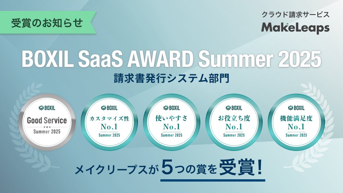 MakeLeaps_JP's tweet photo. 【プレスリリース】「BOXIL SaaS AWARD Summer 2025」請求書発行システム部門で「Good Service」ほか4つのNo.1に選出されました⭐️ 今後も皆さまにご満足いただけるよう、サービスの充実と改善に全力で取り組んでまいります💪

詳細はこちら👉 https://t.co/MCc1613Acw https://t.co/yFJzvJ7YW2