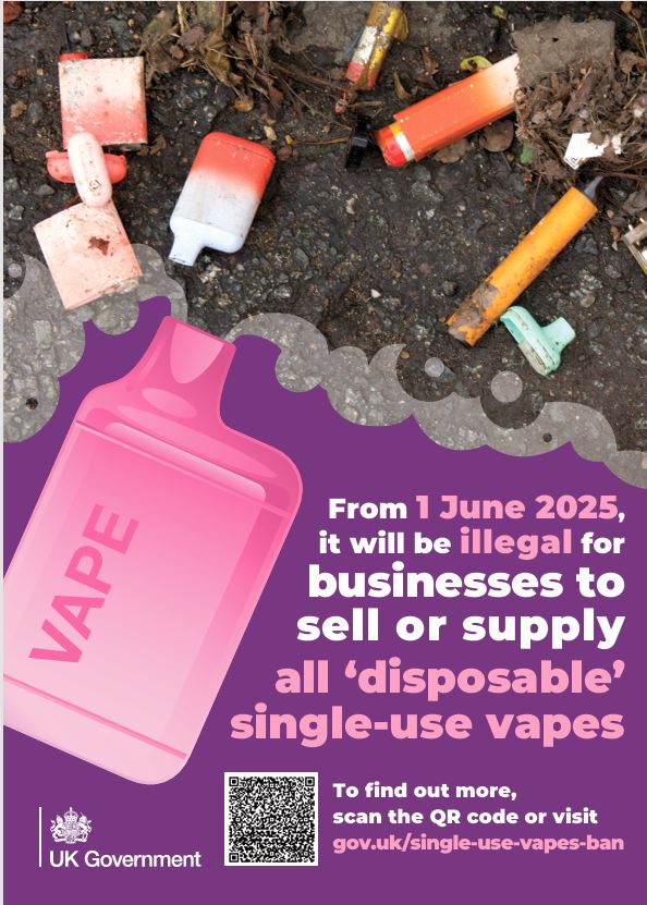 🚭 The ban on the sale and supply of single-use vapes is now in effect🌍

This includes all disposable vapes that can’t be refilled or recharged

To find out more visit: orlo.uk/TMbZw