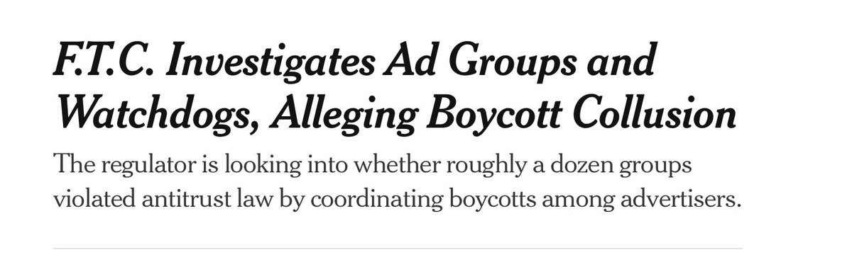 Hal Singer (@halsinger) on Twitter photo This move by the <a href="/FTC/">FTC</a> amounts to a duty to deal on advertisers with a dominant social media platform. For an administration that claims to be deregulatory, this perversion of antitrustāwhose true aim is to *counter* dominanceāis the height of hypocrisy.
nytimes.com/2025/06/02/tec⦠This move by the <a href="/FTC/">FTC</a> amounts to a duty to deal on advertisers with a dominant social media platform. For an administration that claims to be deregulatory, this perversion of antitrustāwhose true aim is to *counter* dominanceāis the height of hypocrisy.
nytimes.com/2025/06/02/tecā¦