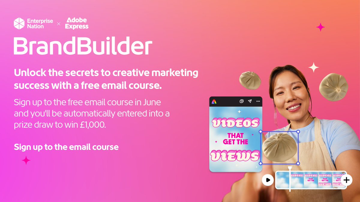 Enterprise Nation (@e_nation) on Twitter photo Get brand building tips and enter a prize draw to win £1,000 💸
Sign up to an email course to learn how to use <a href="/AdobeExpress/">Adobe Express</a> to develop your brand and create a strong marketing plan.
If you sign up in June, you'll be entered into a draw to win £1,000.
ow.ly/JxU950W2toe Get brand building tips and enter a prize draw to win £1,000 💸
Sign up to an email course to learn how to use <a href="/AdobeExpress/">Adobe Express</a> to develop your brand and create a strong marketing plan.
If you sign up in June, you'll be entered into a draw to win £1,000.
ow.ly/JxU950W2toe
