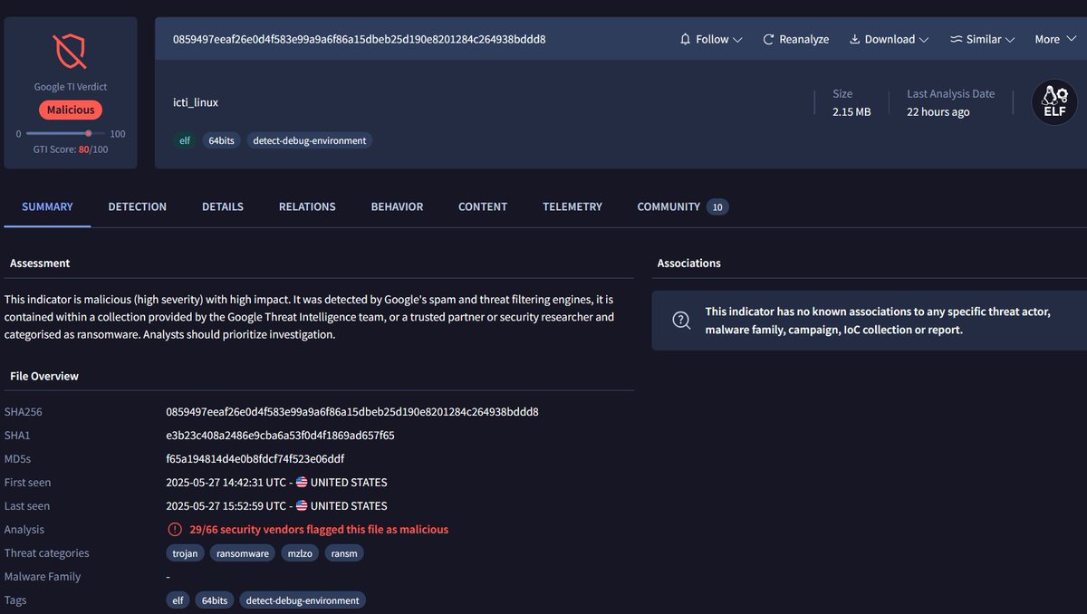 RakeshKrish12's tweet image. #Nitrogen #Ransomware started to infect #Linux systems as a new variant spotted🔎
MD5: f65a194814d4e0b8fdcf74f523e06ddf
DLS: …jvmsz7ciljoqxxknd7uymkfetfhgvqd.onion
#infosec #malware #OSINT #security #darkweb #deepweb #hack #threatintel #threatintelligence #netsec #raas #databreach #dataleak