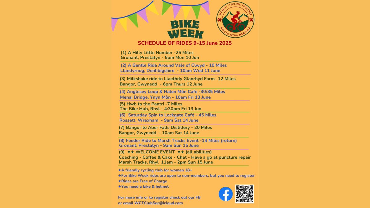 To celebrate <a href="/WeAreCyclingUK/">Cycling UK</a> 's #bikeweek  &amp; our new #womenscycling  club, we’ve got a fantastic line-up of rides happening across #northwales 🎉💙🚴‍♂️🏴󠁧󠁢󠁷󠁬󠁳󠁿
More info &amp; to book👉facebook.com/profile.php?id…

<a href="/CyclingUK_Wales/">Cycling UK Cymru</a> <a href="/BritishCycling/">British Cycling</a> <a href="/NWalesSocial/">#NorthWalesSocial ⬆️🏴󠁧󠁢󠁷󠁬󠁳󠁿🤝</a> <a href="/BangorWalesNews/">The Bangor Aye</a> <a href="/CyngorGwynedd/">Cyngor Gwynedd</a>